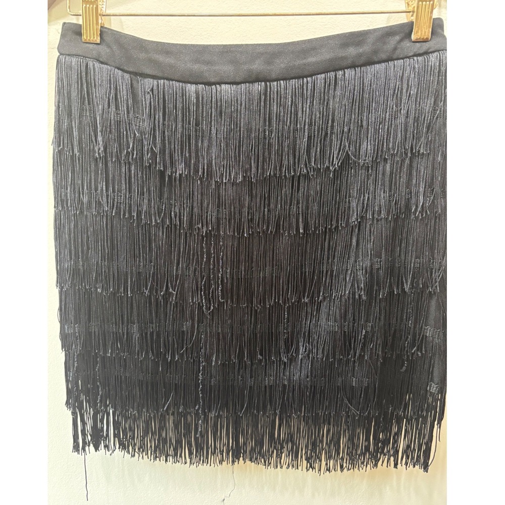 Black Fringe Mini Skirt Sz 6 Tiered Party,Festival, Flapper, Gatsby, Edgy, NWOT